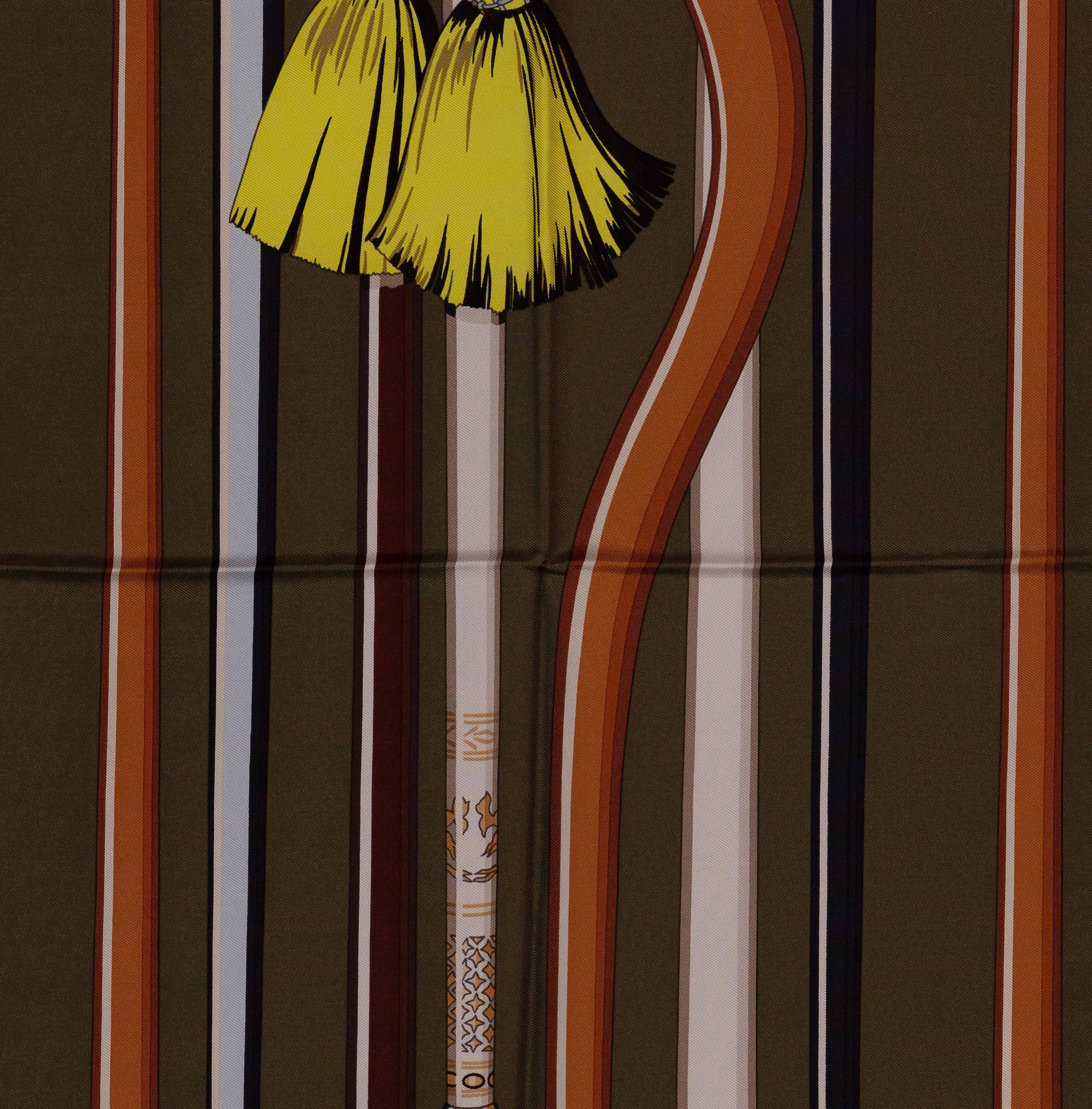 Auth. Hermes Sciarpa di seta Les Cannes - Loden Caramel Jaune NUOVO TAG in vendita 3