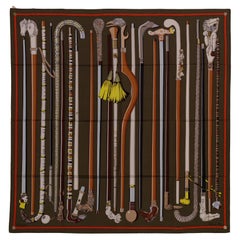 Auth. Hermes Silk Scarf Les Cannes - Loden Caramel Jaune NEW TAG