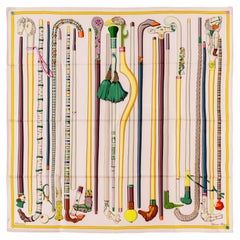 Auth. Hermes Silk Scarf Les Cannes - White NEW