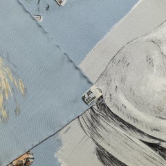 Auth. Hermès silk Scarf - Les Poulains - Bleu Gris Jaune Paille - X de Poret