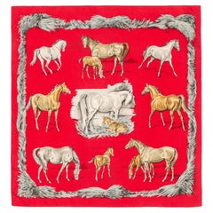 Auth. Hermès silk Scarf - Les Poulains - Red - Xavier de Poret - Collector!