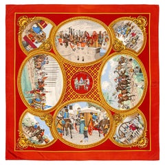 Auth. Hermes Silk Scarf Les Trois Mousquetaires - Red Burgundy - Collector!
