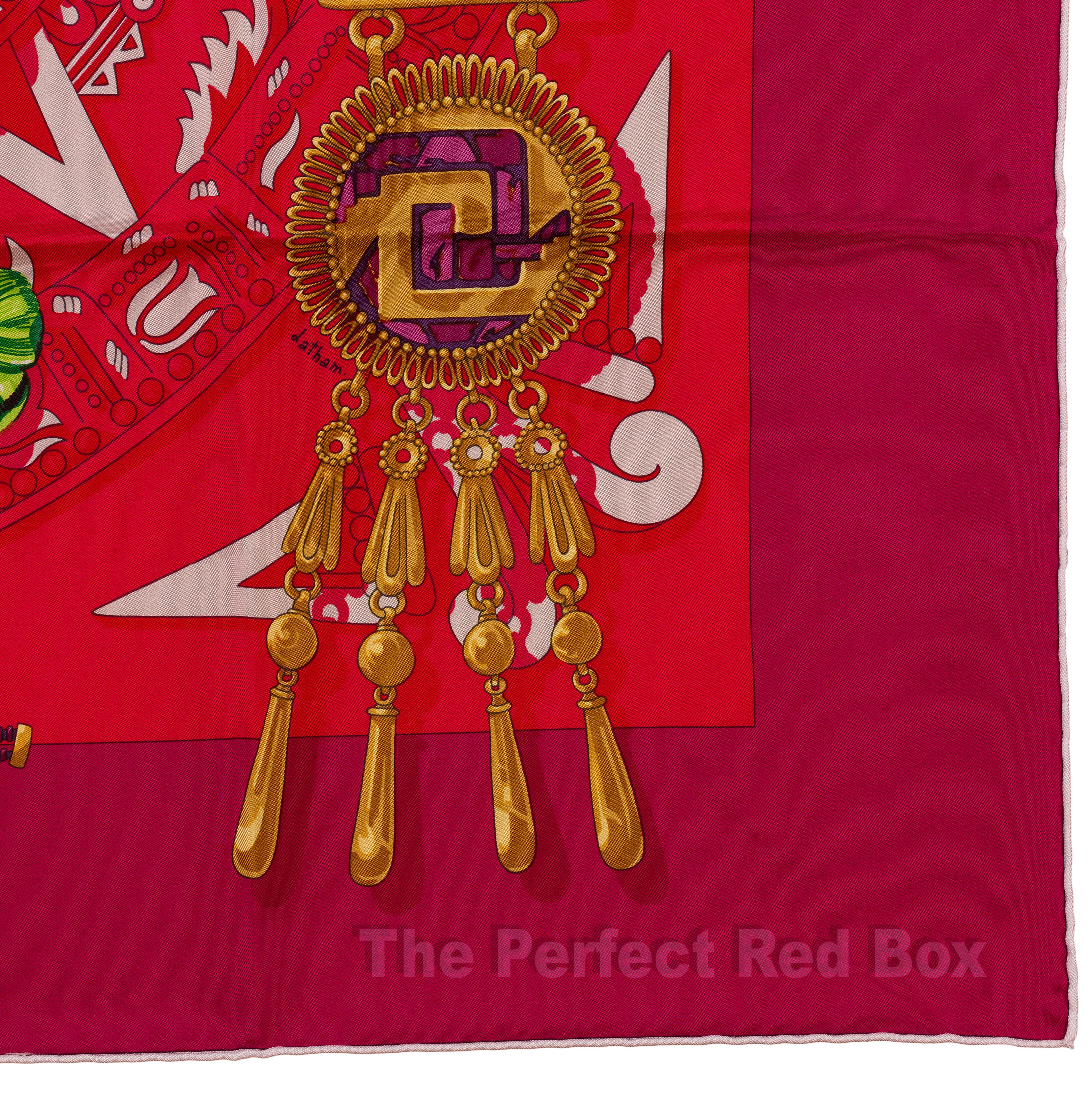 Auth. Hermes Sciarpa di seta Mexique - Red Greene & Greene White - Nuova Etichetta di Cura in vendita 5