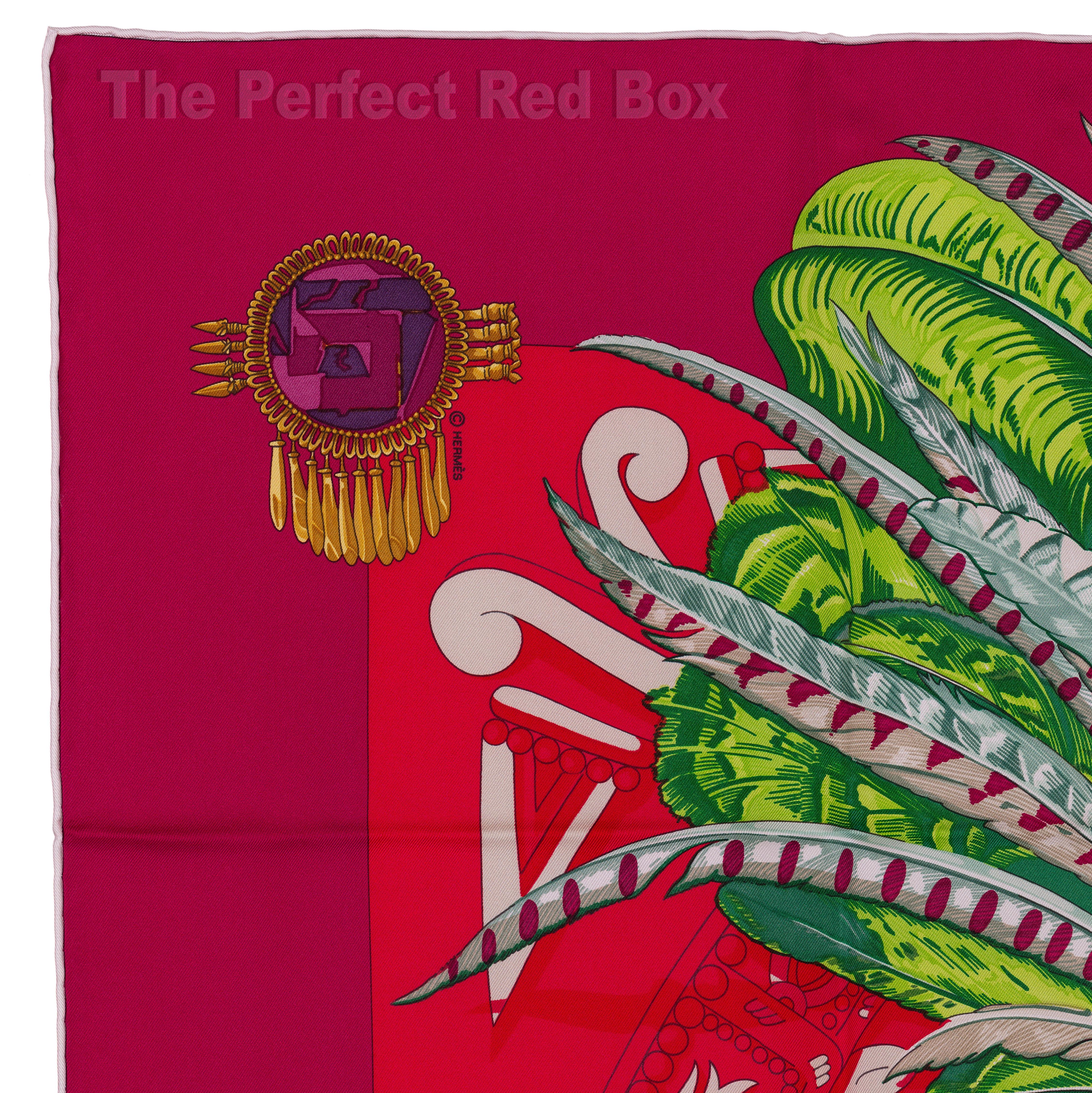 Rosso Auth. Hermes Sciarpa di seta Mexique - Red Greene & Greene White - Nuova Etichetta di Cura in vendita