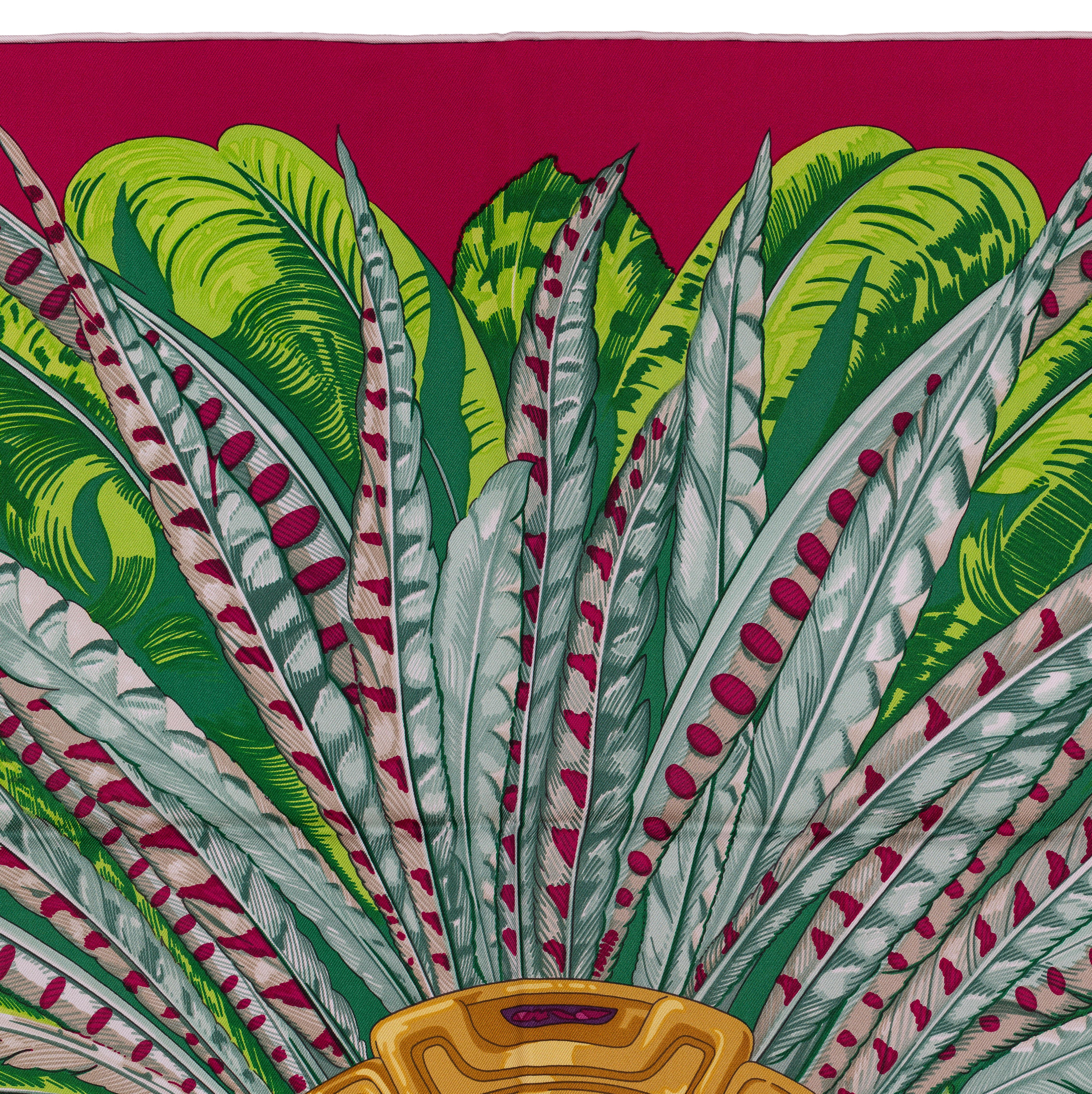 Auth. Hermes Sciarpa di seta Mexique - Red Greene & Greene White - Nuova Etichetta di Cura In condizioni Nuovo in vendita a Ottawa, CA
