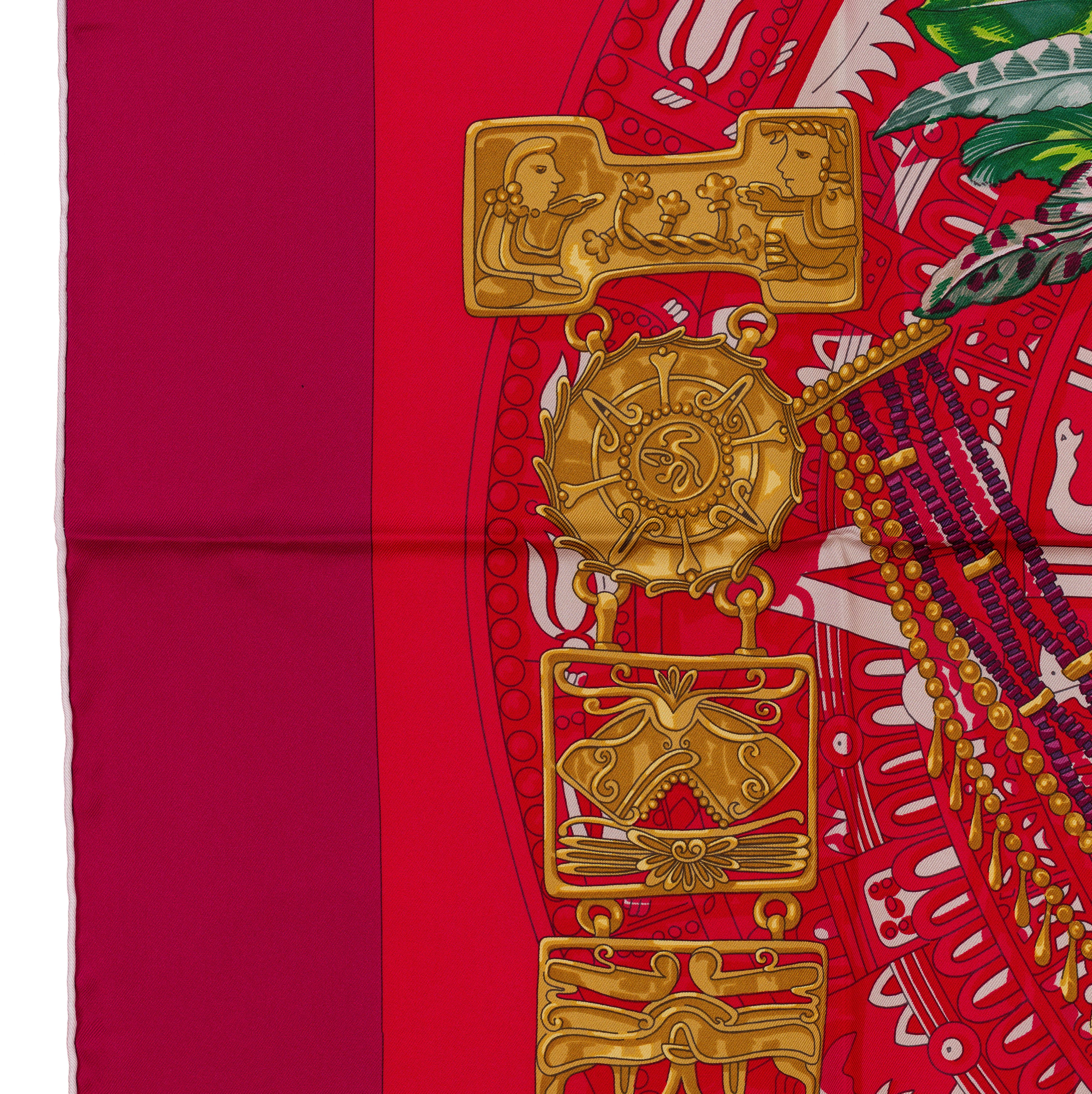 Auth. Hermes Sciarpa di seta Mexique - Red Greene & Greene White - Nuova Etichetta di Cura in vendita 1