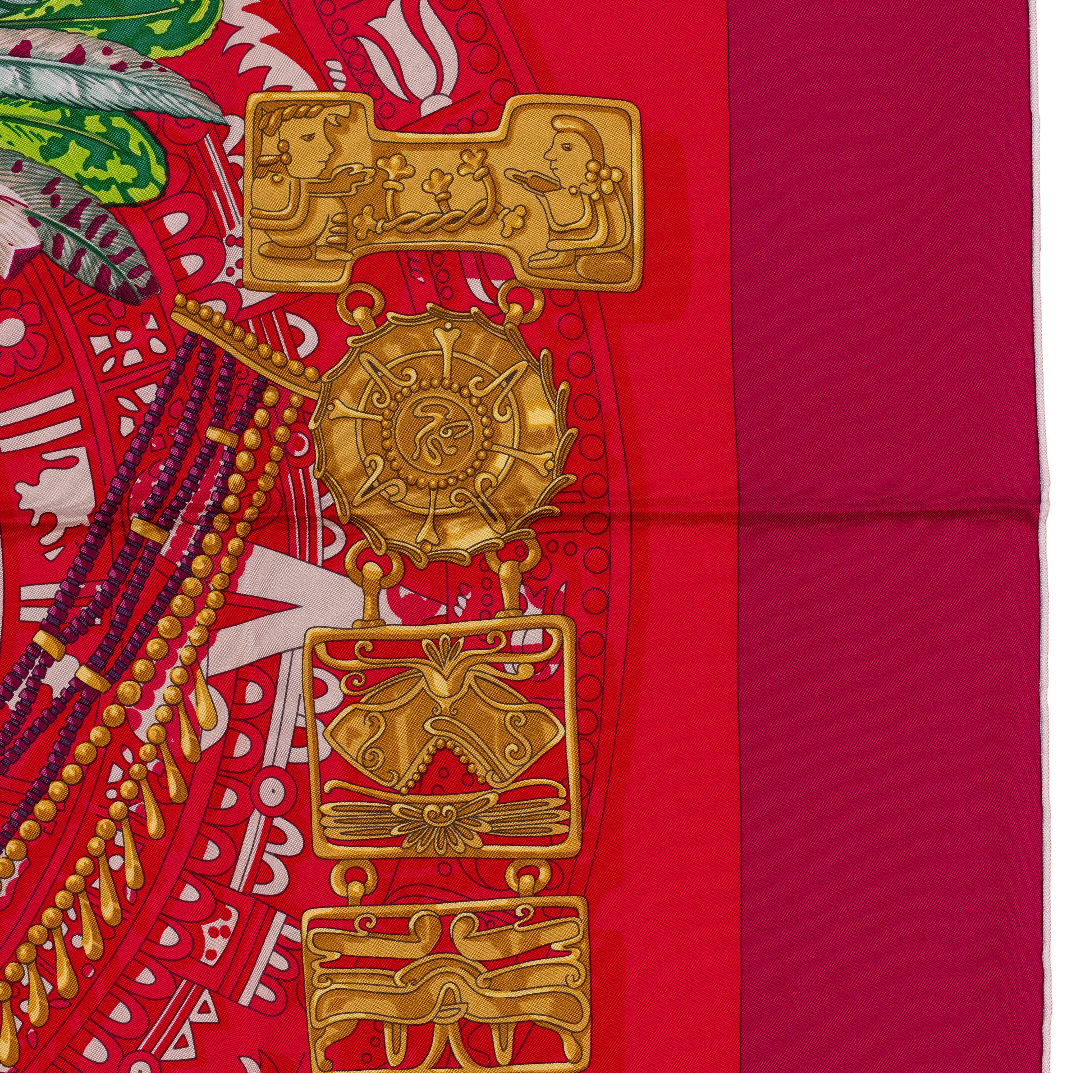Auth. Hermes Sciarpa di seta Mexique - Red Greene & Greene White - Nuova Etichetta di Cura in vendita 2