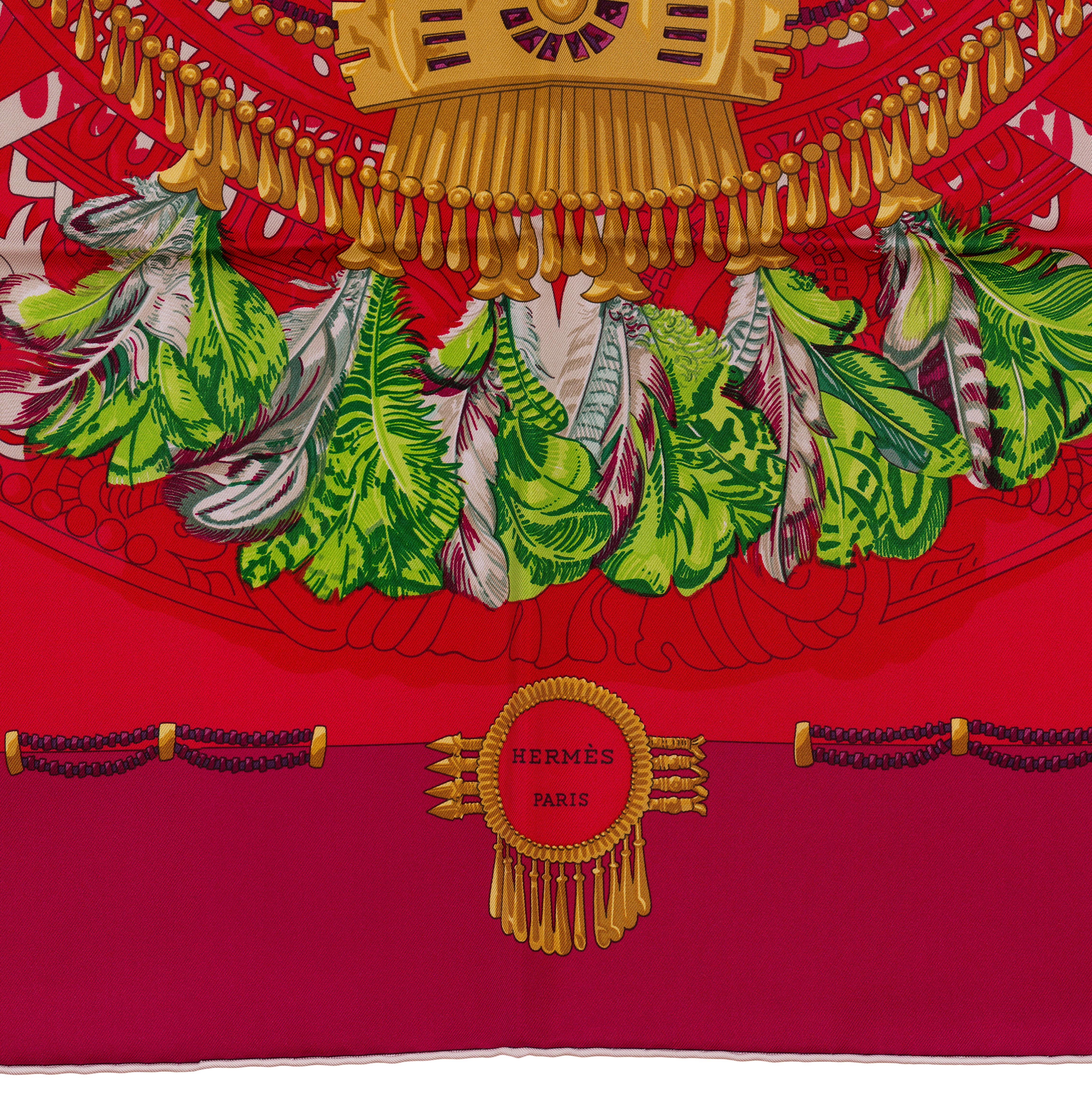 Auth. Hermes Sciarpa di seta Mexique - Red Greene & Greene White - Nuova Etichetta di Cura in vendita 4
