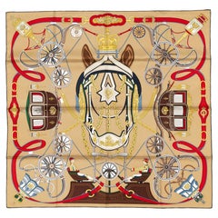 Auth. Hermes Silk Scarf - Stately Wheels - Sable Brun Rouge - New With Tag