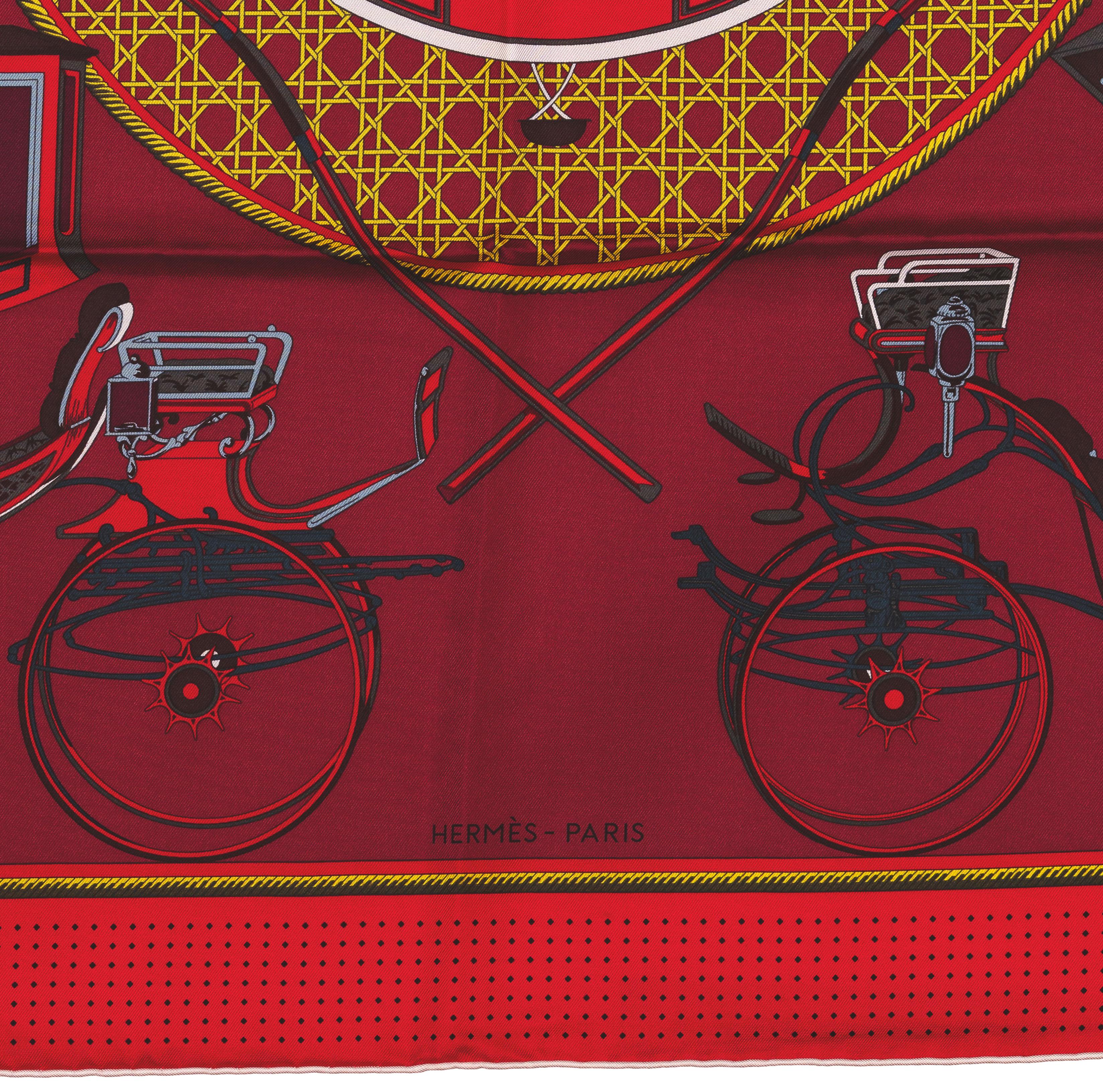 Auth. Hermes Silk Scarf Voitures a Transformation White Red New For Sale 6