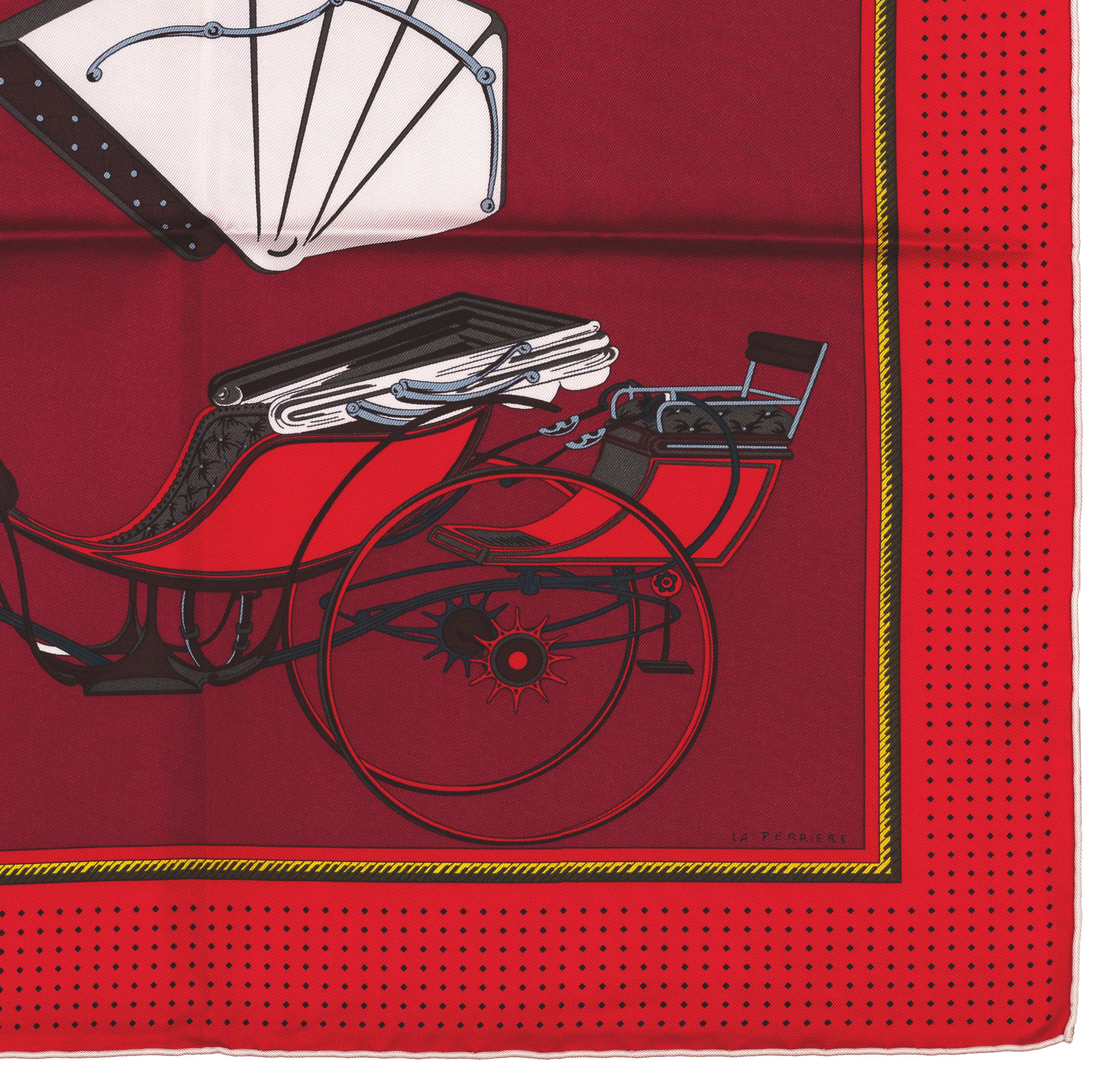 Auth. Hermes Silk Scarf Voitures a Transformation White Red New For Sale 7