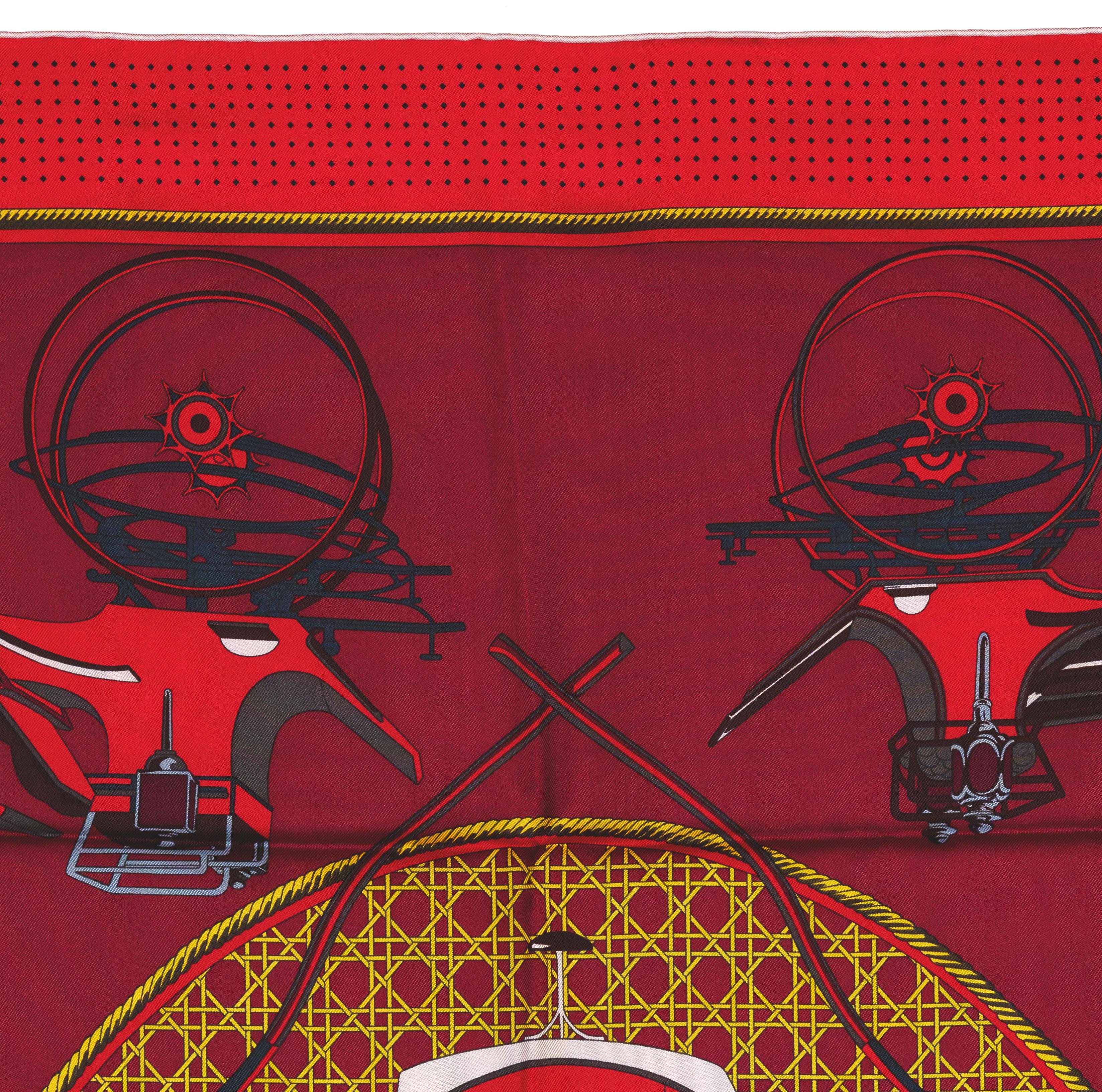 Women's Auth. Hermes Silk Scarf Voitures a Transformation White Red New For Sale