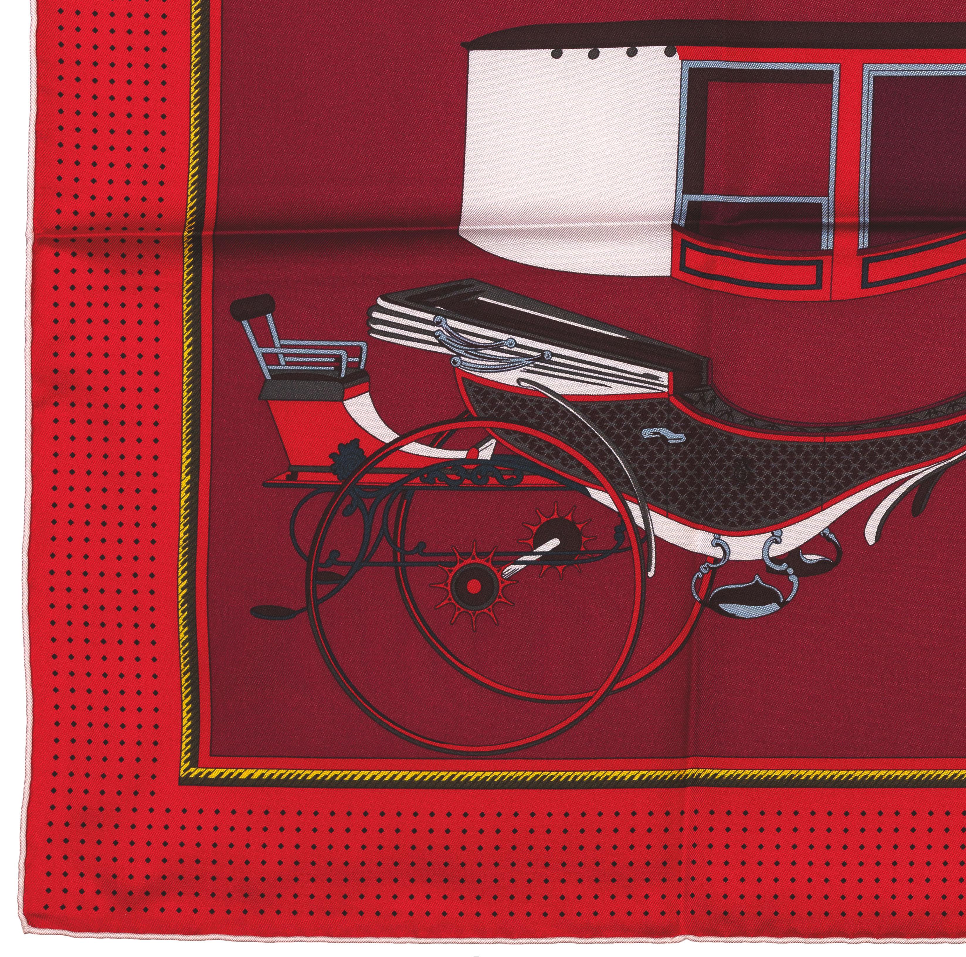 Auth. Hermes Silk Scarf Voitures a Transformation White Red New For Sale 5