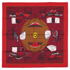 Auth. Hermes Silk Scarf Voitures a Transformation White Red New