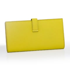 Auth. Hermes Wallet Bearn - Lime Yellow - 17.5cm - HW Paladium - New