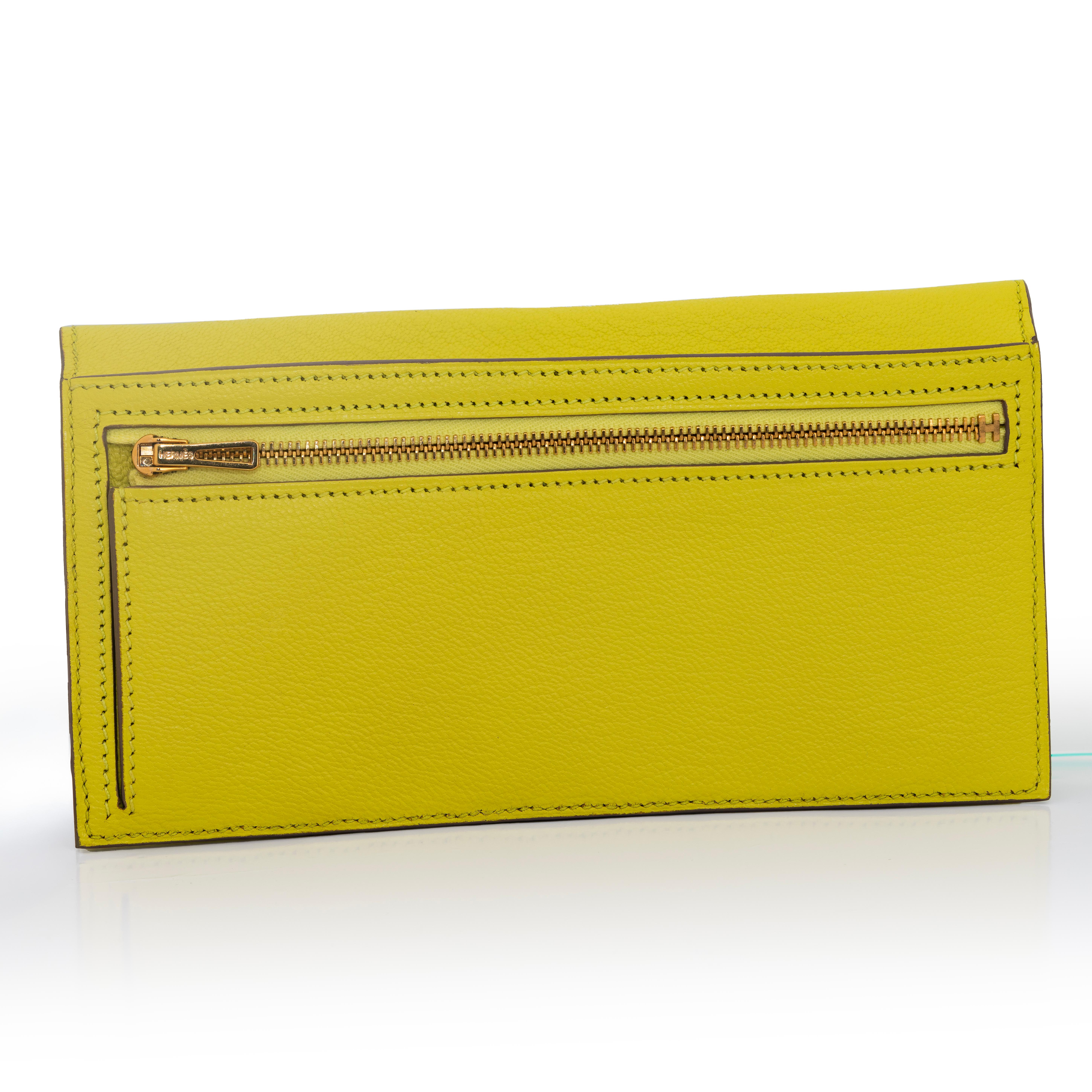 Donna Auth. Portafoglio Hermes Bearn - Giallo lime - 17,5 cm - HW Paladium - Nuovo in vendita