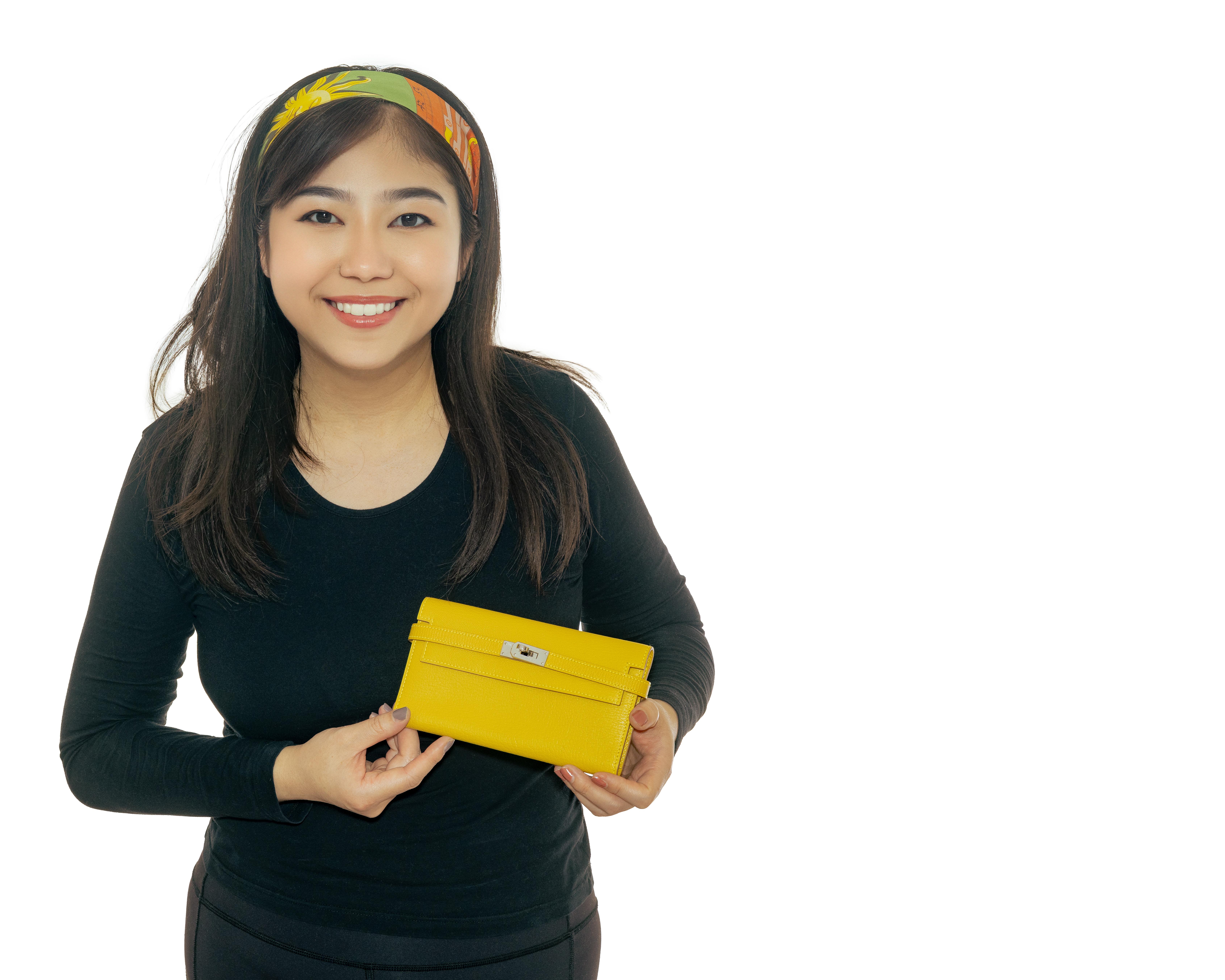 Auth. Portafoglio Hermes Bearn - Giallo lime - 17,5 cm - HW Paladium - Nuovo in vendita 1