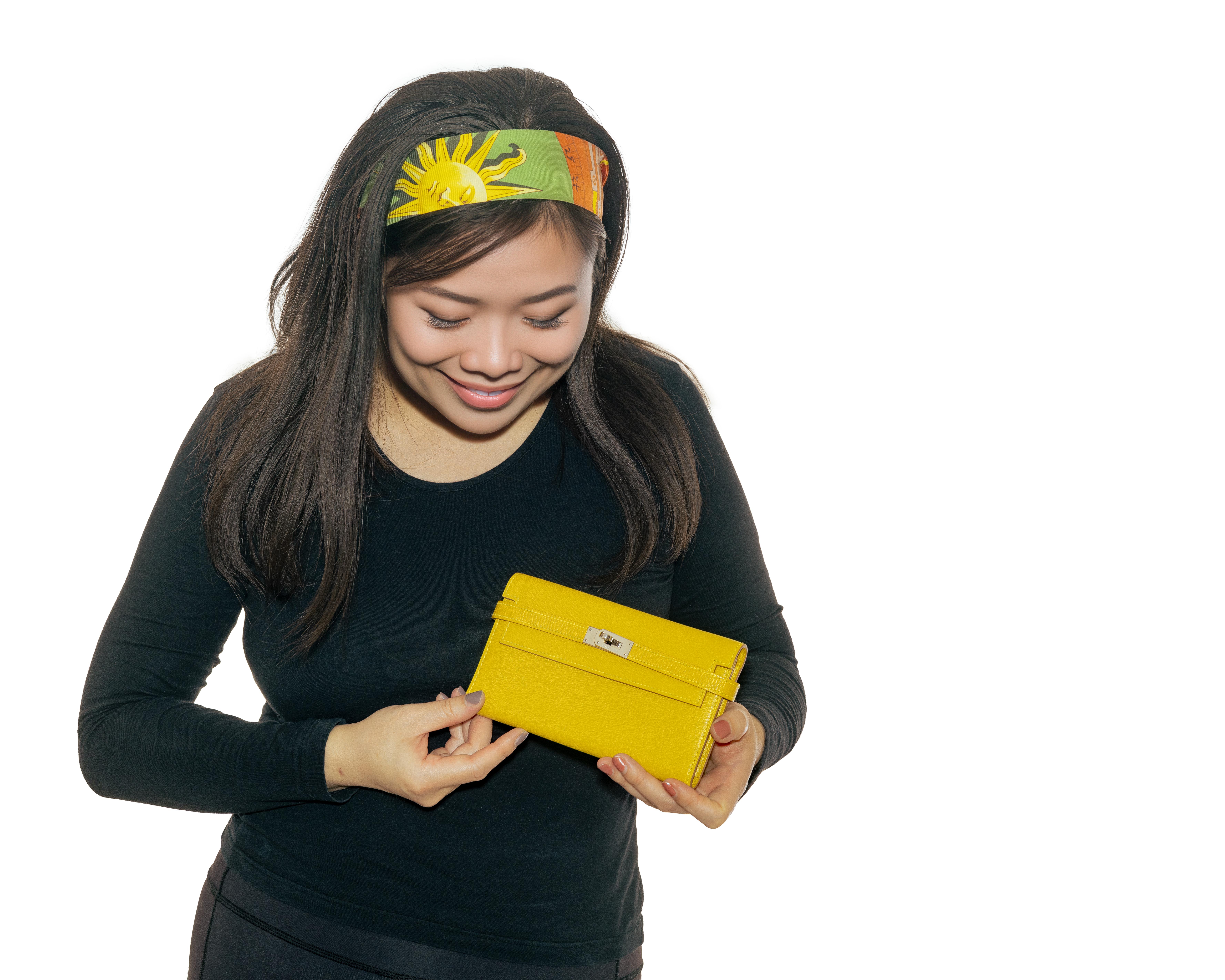 Auth. Portafoglio Hermes Bearn - Giallo lime - 17,5 cm - HW Paladium - Nuovo in vendita 2