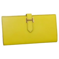 Auth. Portafoglio Hermes Bearn - Giallo lime - 17,5 cm - HW Paladium - Nuovo