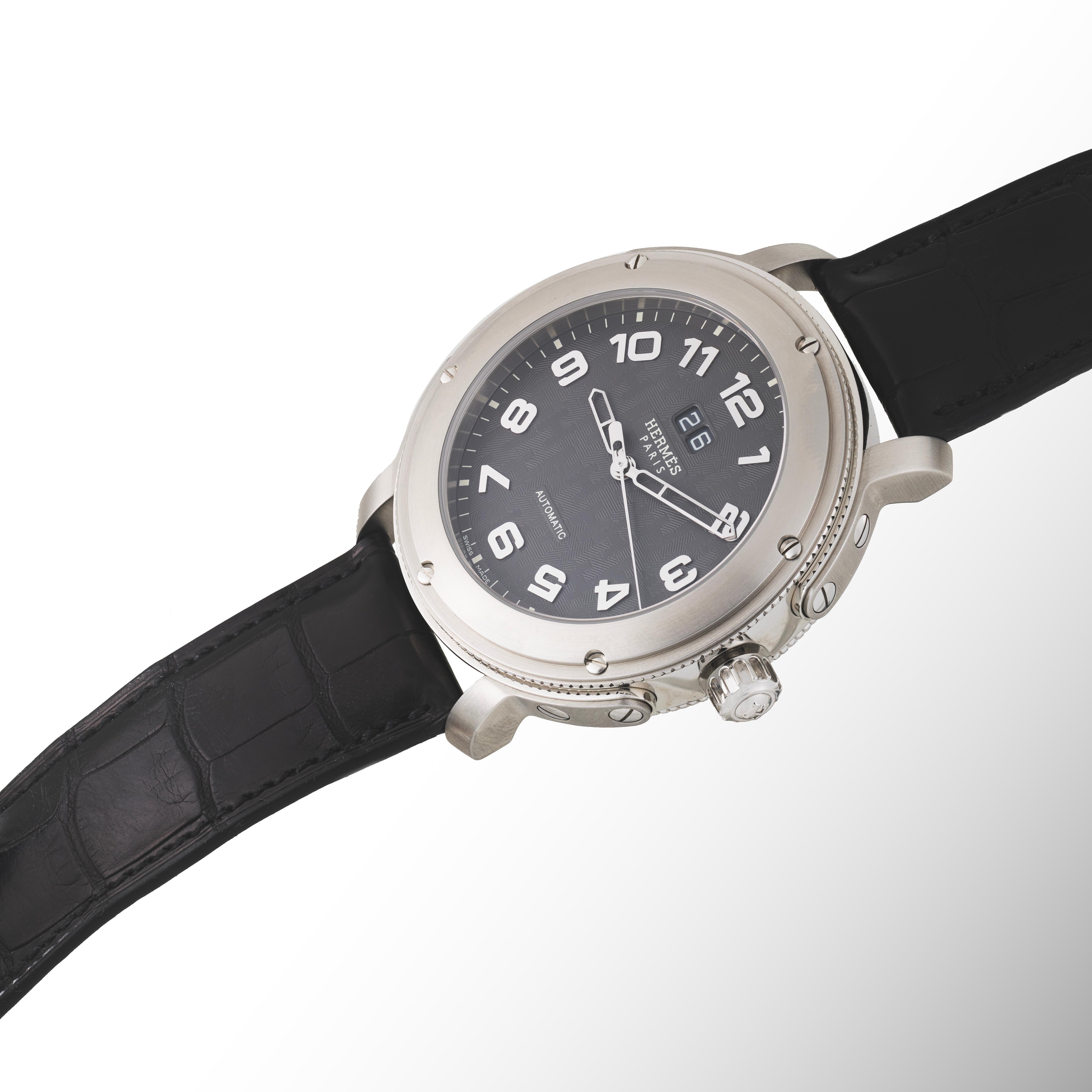 De los hombres Aut. Reloj Hermes Clipper Grande Date H1 - SS - Correa de cocodrilo - NUEVO en venta
