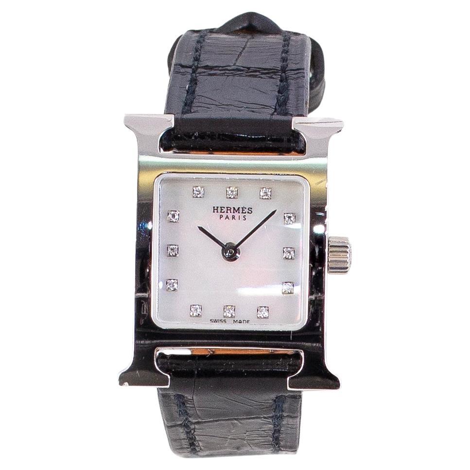 Aut. Reloj Hermes Heure MINI Lady Oro 950 - Diamantes - Croco NWOTS ¡¡¡RARO!!!