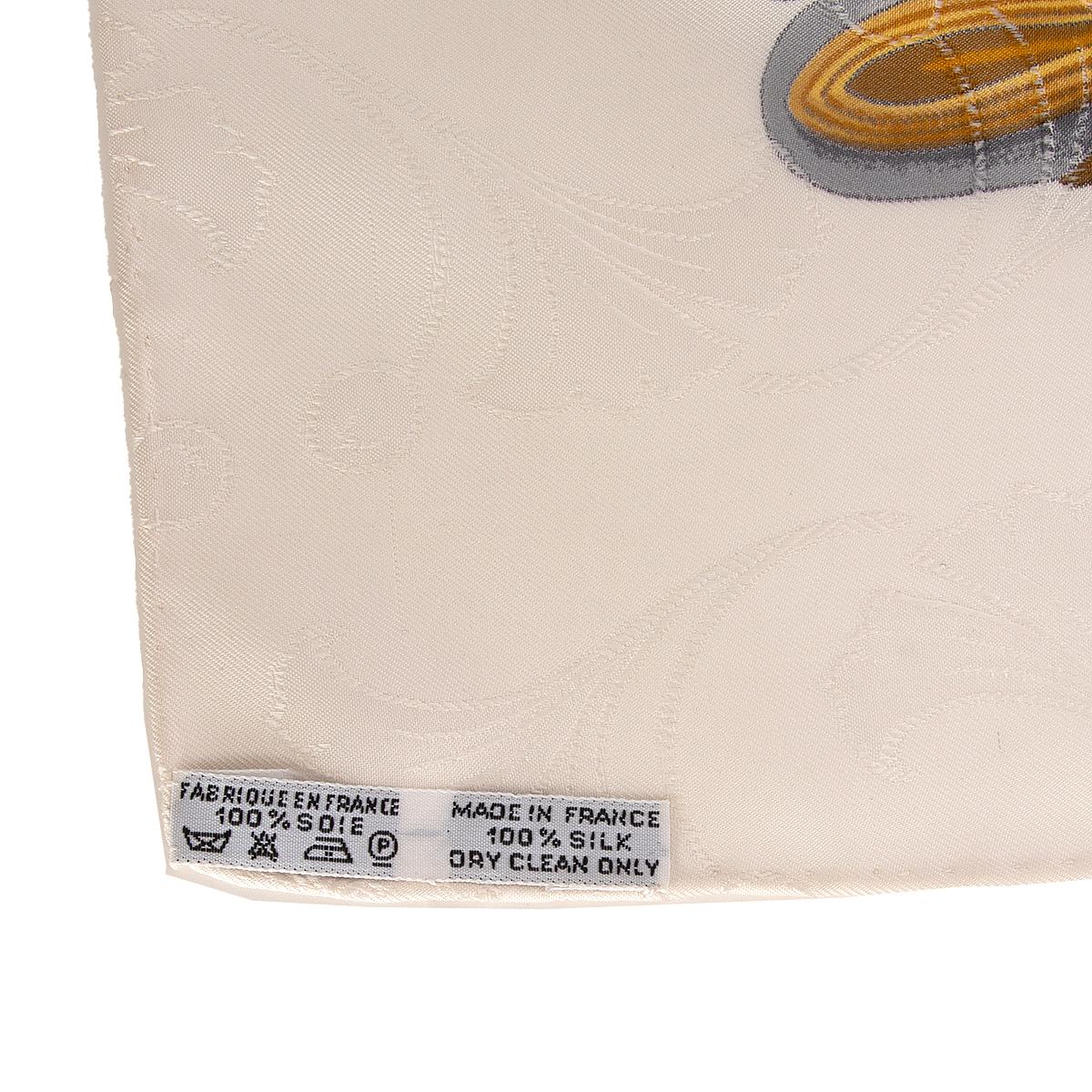 auth HERMES white DAIMYO PRINCESS DU Soleil Levant 90 silk twill Scarf 1