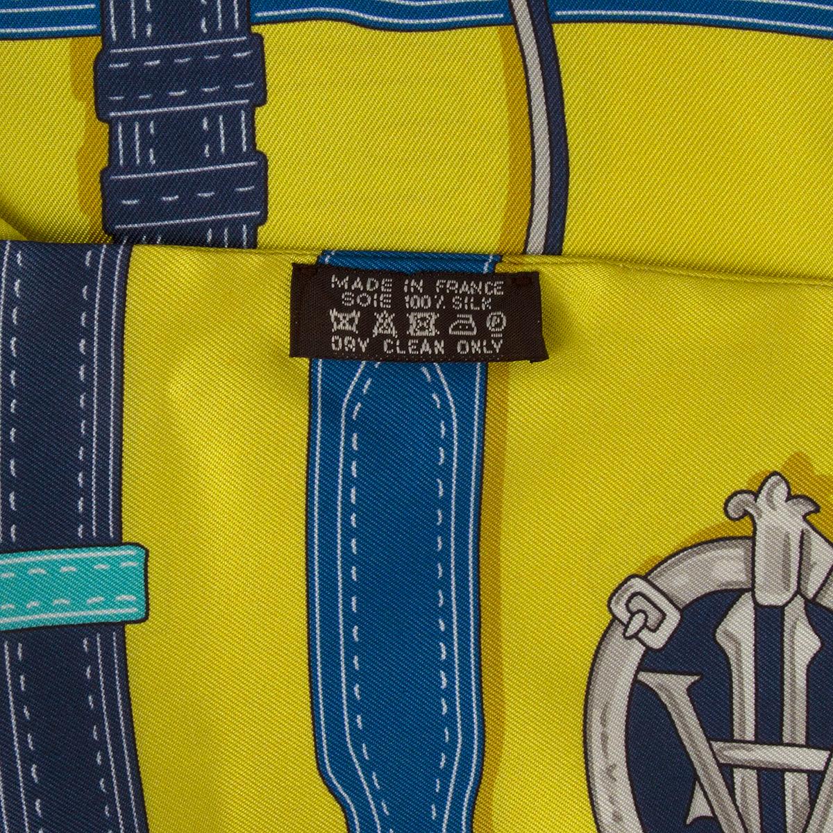 auth HERMES yellow HARNAIS DES PRESIDENTS MAXI TWILLY silk twill Scarf In Excellent Condition In Zürich, CH