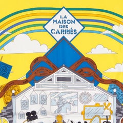 auth HERMES yellow LA MAISON DES CARRES 90 silk twill Scarf