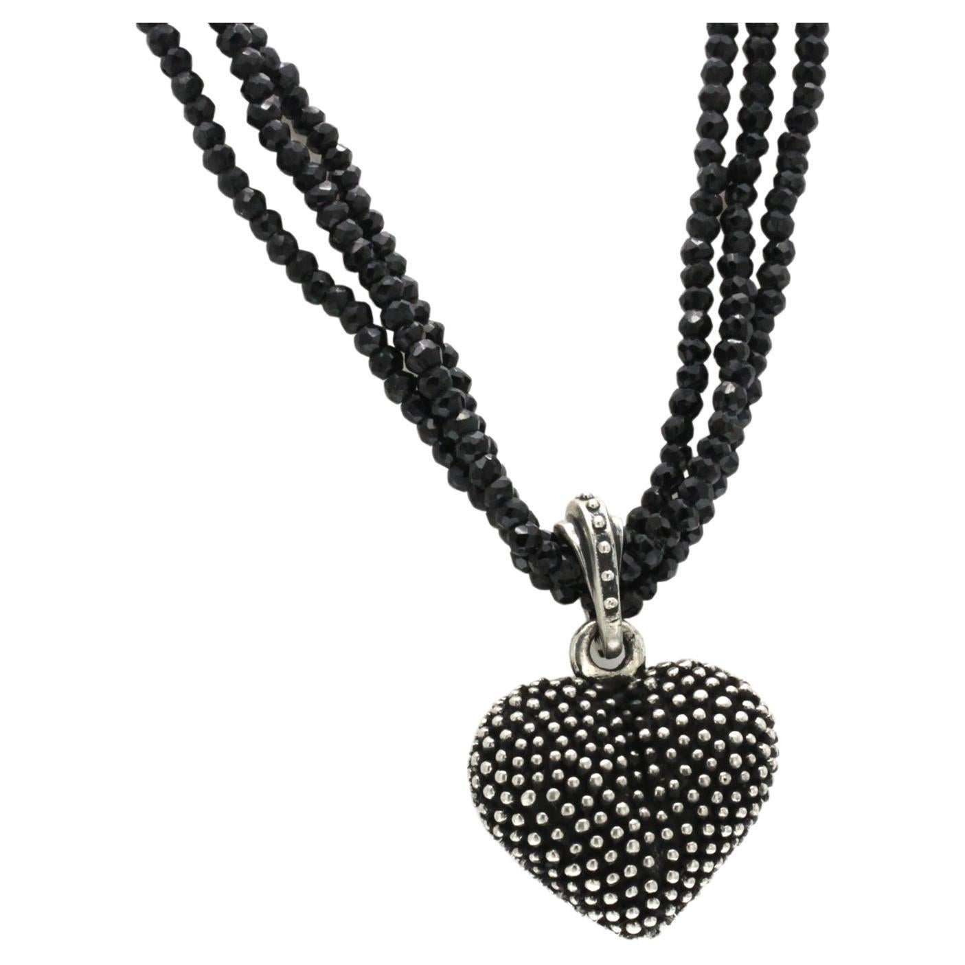 Auth King Baby 925 Silver and Spinel Industrial Texture Heart Necklace For Sale