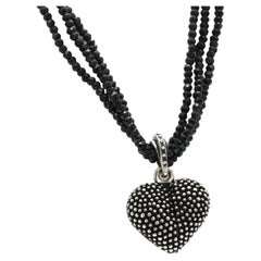 Used Auth King Baby 925 Silver and Spinel Industrial Texture Heart Necklace