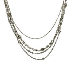 Auth Lois Hills 925 Sterling Silver 4 Row Chain Beaded Necklace Size 17"