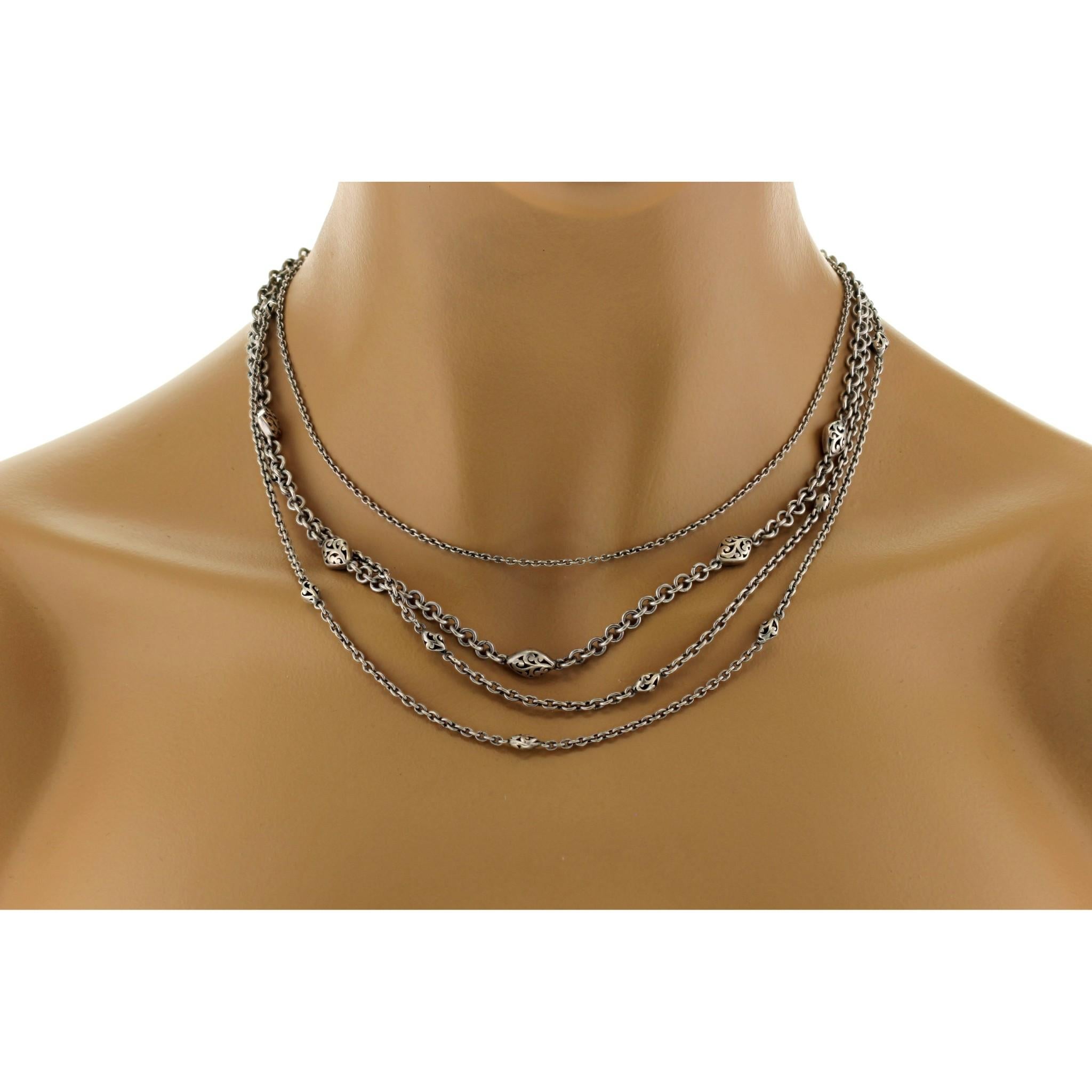 Auth Lois Hills 925 Argento Sterling Silver 4 Row Chain Beaded Necklace Size 17