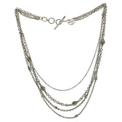 Auth Lois Hills 925 Argento Sterling Silver 4 Row Chain Beaded Necklace Size 17"