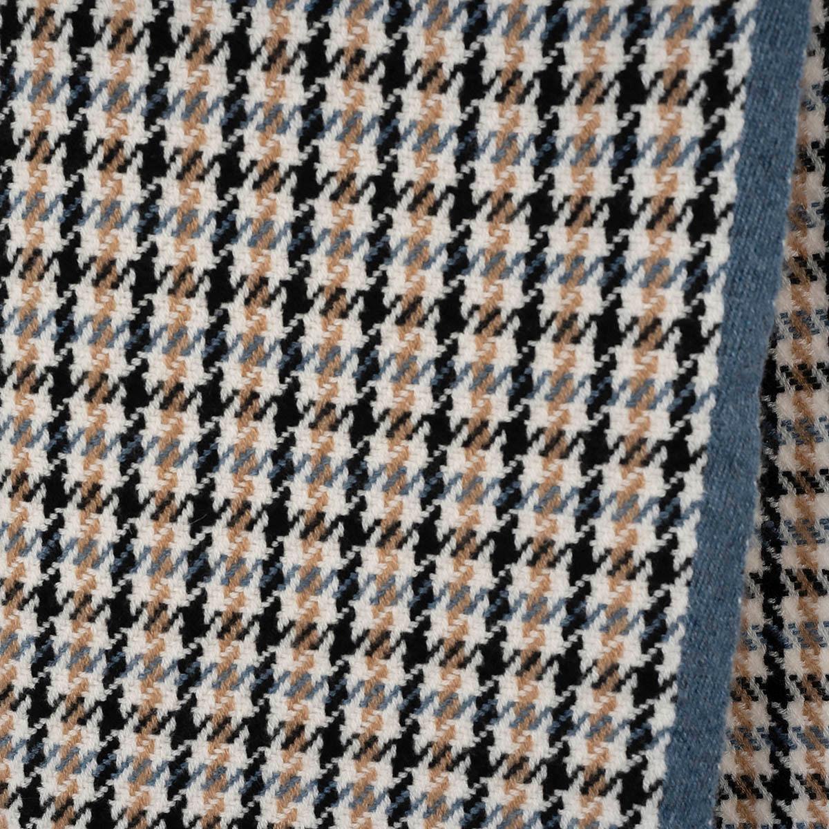 100% authentic Loro Piana Houndstooth fringe muffler in beige, cream, black, and blue cashmere (100%). Has been worn and is in excellent condition. 

Measurements
Width	45cm (17.6in)
Length	200cm (78in)

All our listings include only the listed item