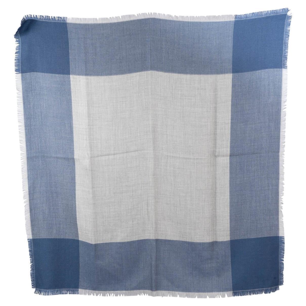 auth LORO PIANA blue grey cashmere silk QUADRILATERO DEL SILENZIO 90 Shawl Scarf For Sale