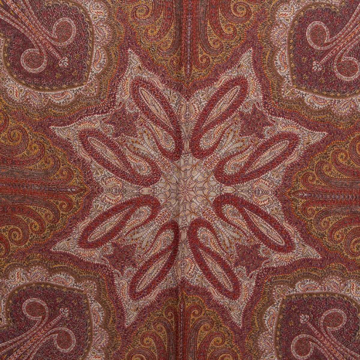 100% authentic Loro Piana paisley pattern shawl in burgundy, ochre, white and grey cashmere (70%) and silk (30%) - please note the label has been removed. Has been worn and is in excellent condition. 

Measurements
Width	130cm (50.7in)
Length	130cm