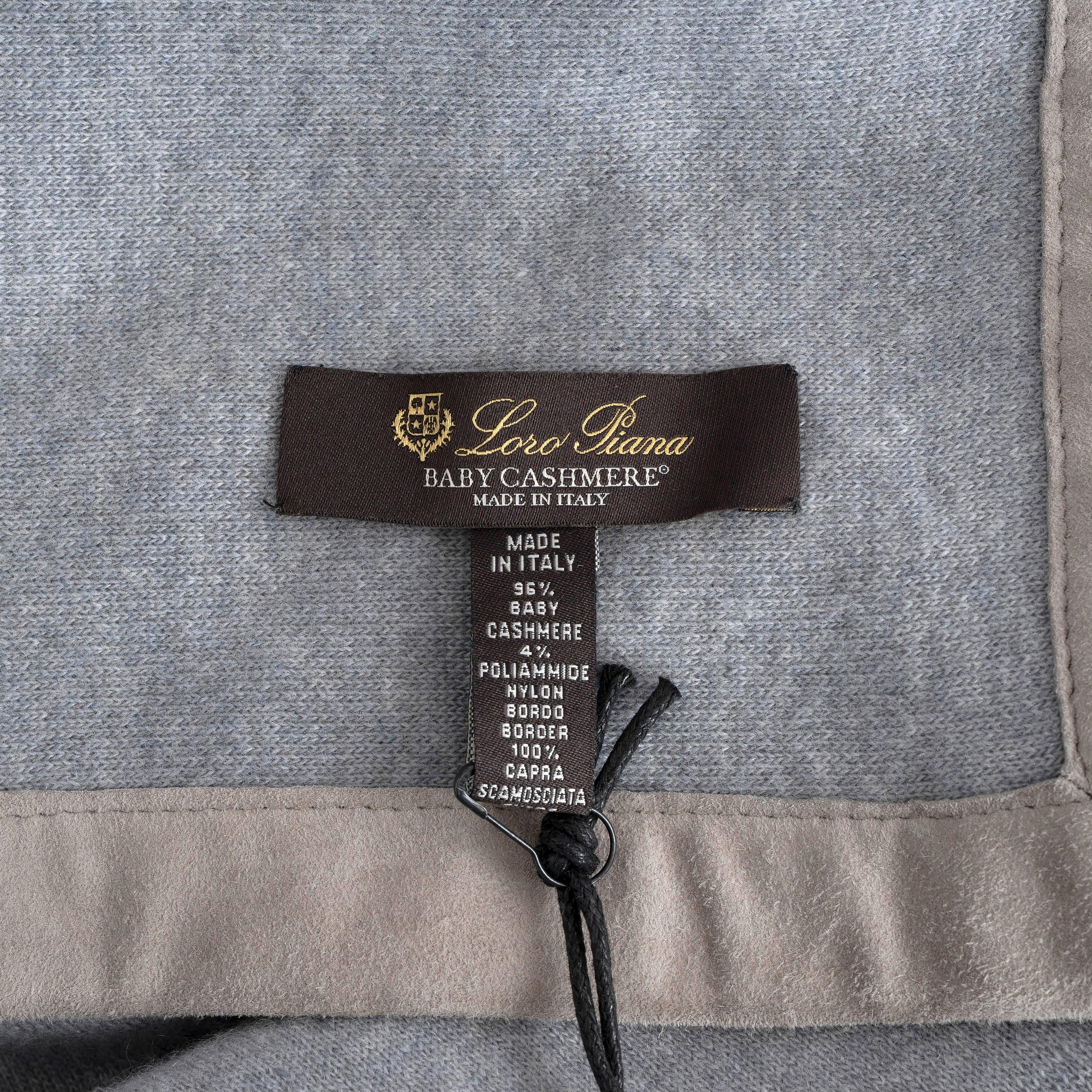 Gray auth LORO PIANA heather grey cashmere SUEDE TRIM Blanket Scarf