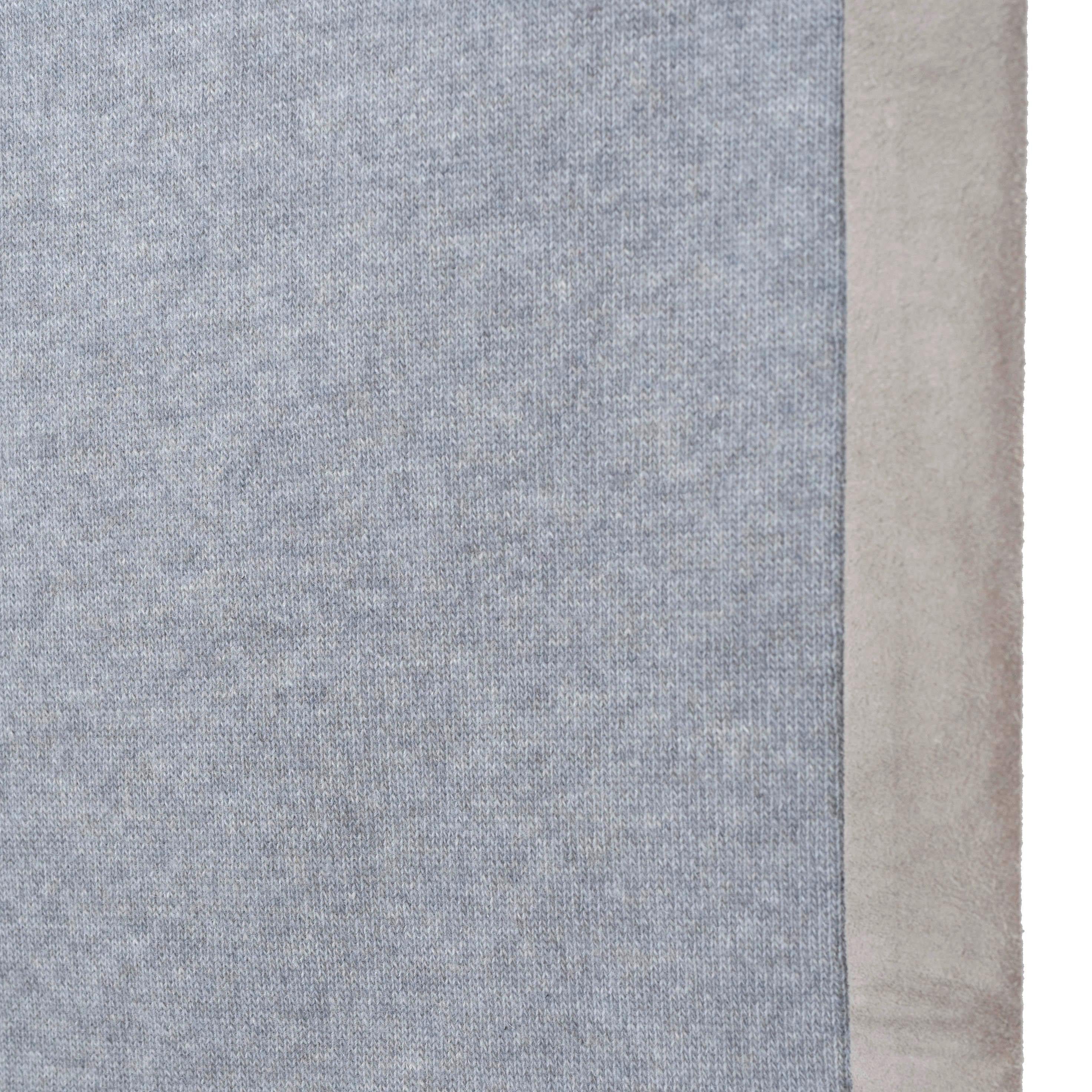 auth LORO PIANA heather grey cashmere SUEDE TRIM Blanket Scarf In Excellent Condition In Zürich, CH