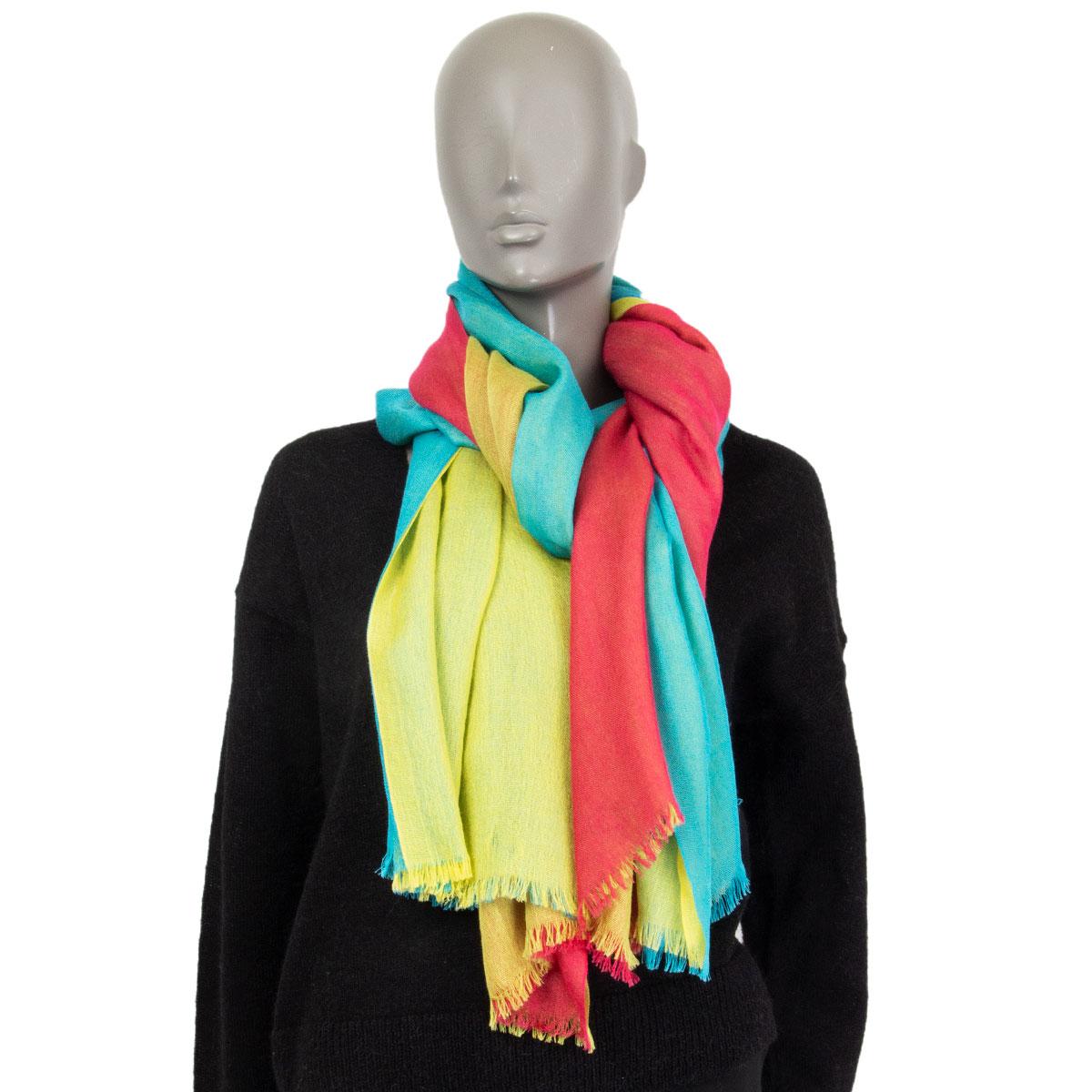 auth LORO PIANA multicolored STRIPED cashmere & silk Shawl Scarf For Sale 1