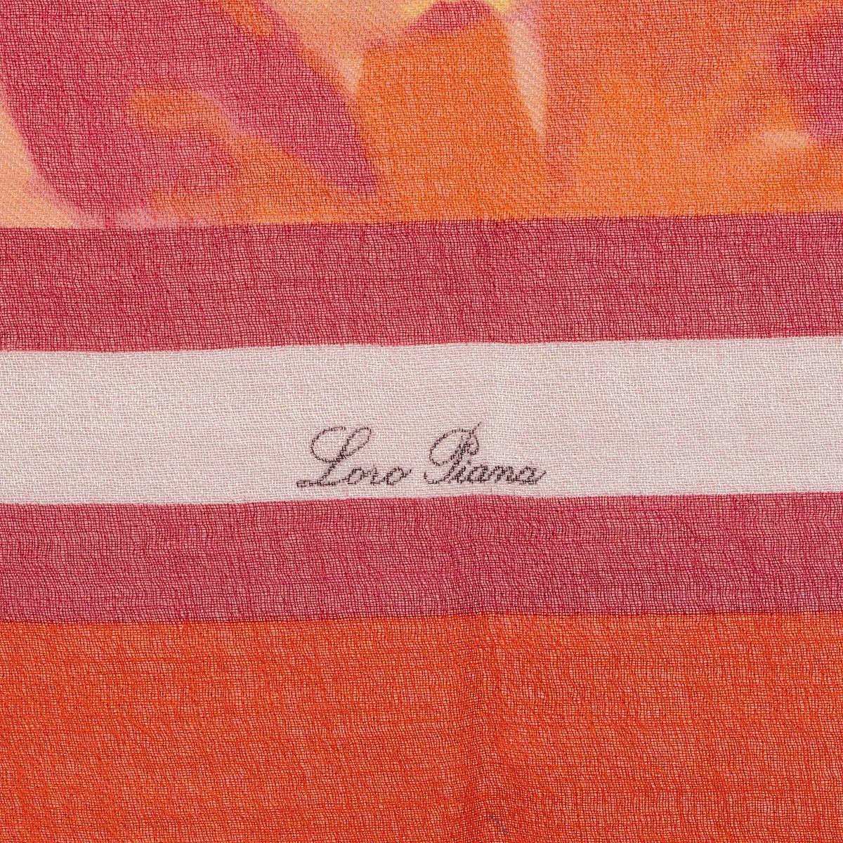 Orange auth LORO PIANA orange & multi cashmere silk FLORAL 120 Shawl Shawl Scarf For Sale