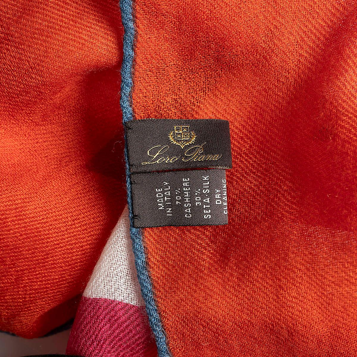 auth LORO PIANA orange & multi cashmere silk FLORAL 120 Shawl Shawl Scarf In Excellent Condition For Sale In Zürich, CH