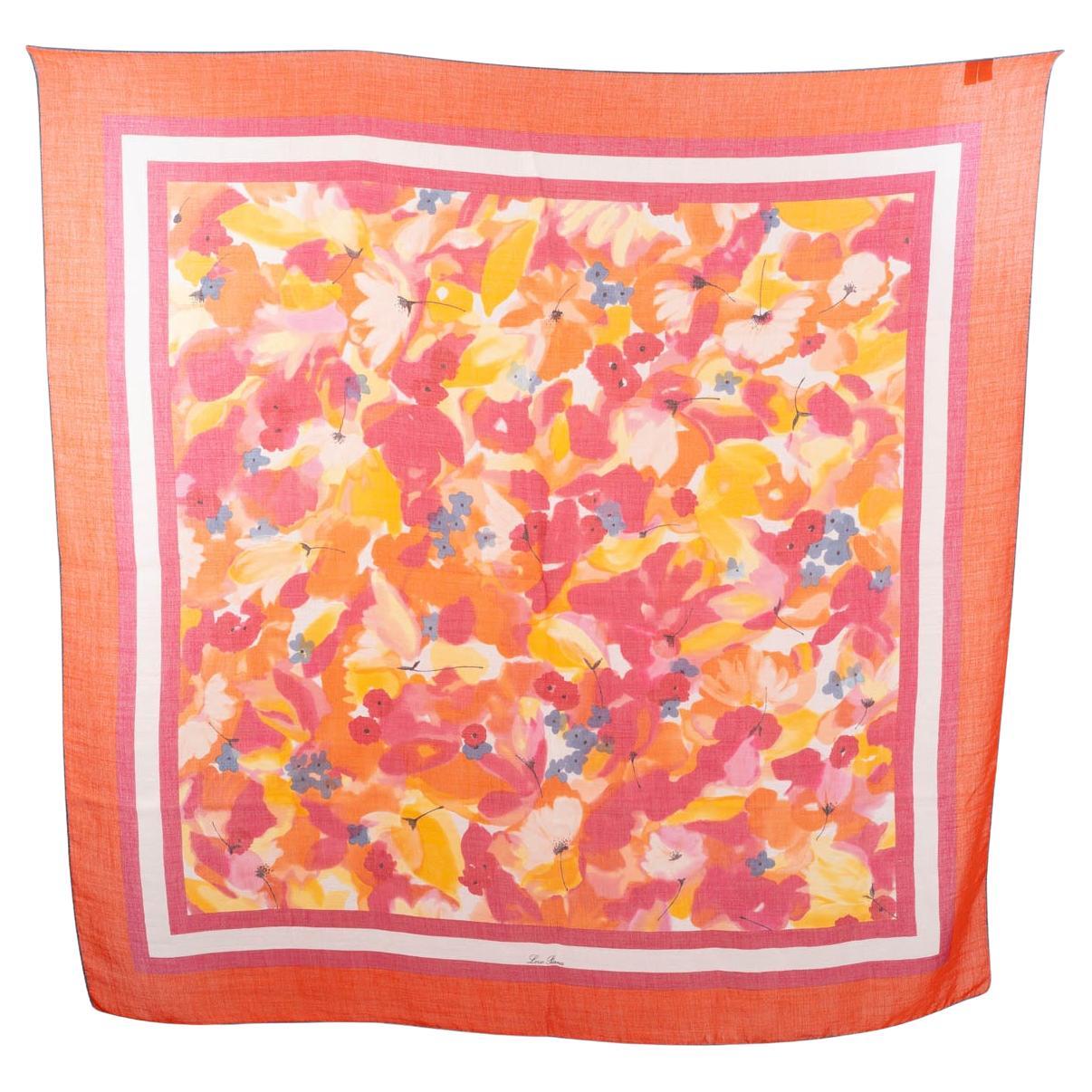 auth LORO PIANA orange & multi cashmere silk FLORAL 120 Shawl Shawl Scarf For Sale