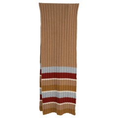auth LORO PIANA tan beige blue cashmere STRIPED RIB-KNIT Muffler Scarf