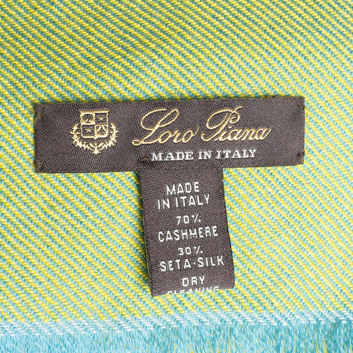 Beige auth LORO PIANA yellow blue cashmere silk QUADRILATERO DEL SILENZIO 90 Scarf For Sale