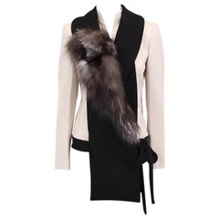 auth MIU MIU black wool FUR DETAILED RUNWAY Shawl Vest Top 