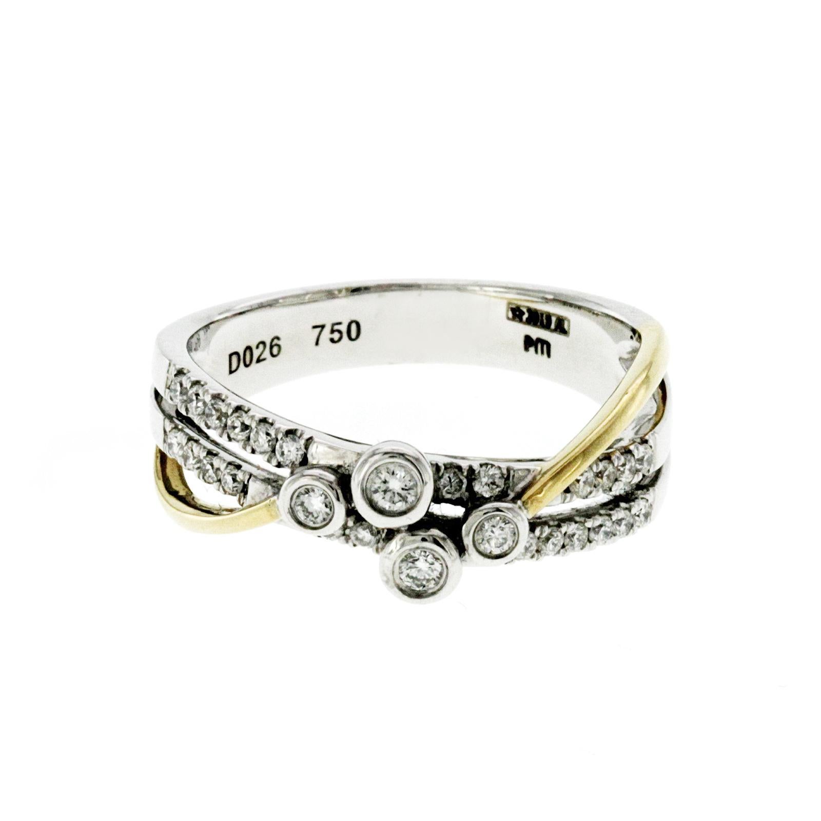 Auth Piero Milano, bague jonc en or blanc et jaune 18 carats avec diamants 0,26 carat Excellent état - En vente à Los Angeles, CA