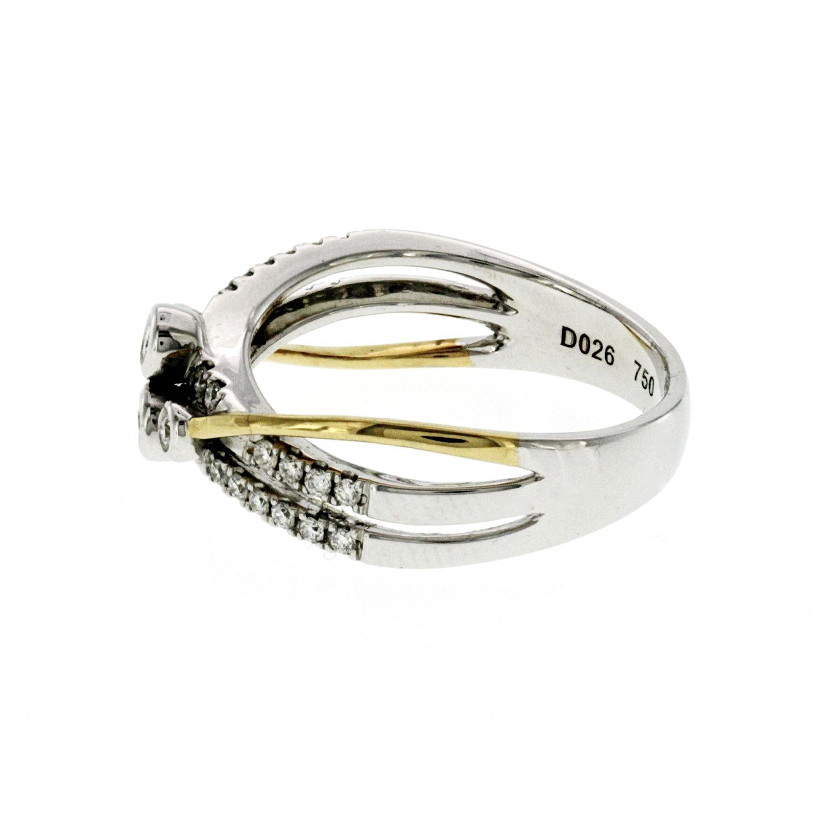 Women's or Men's Auth Piero Milano 18K White & Yellow Gold 0.26 Ct Diamonds Band Ring For Sale