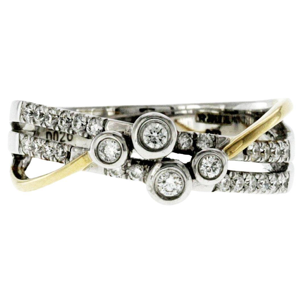 Auth Piero Milano 18K White & Yellow Gold 0.26 Ct Diamonds Band Ring For Sale