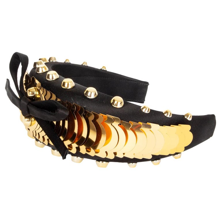 auth PRADA black and gold SATIN EMBELLISHED STUDDED Headband For Sale at  1stDibs