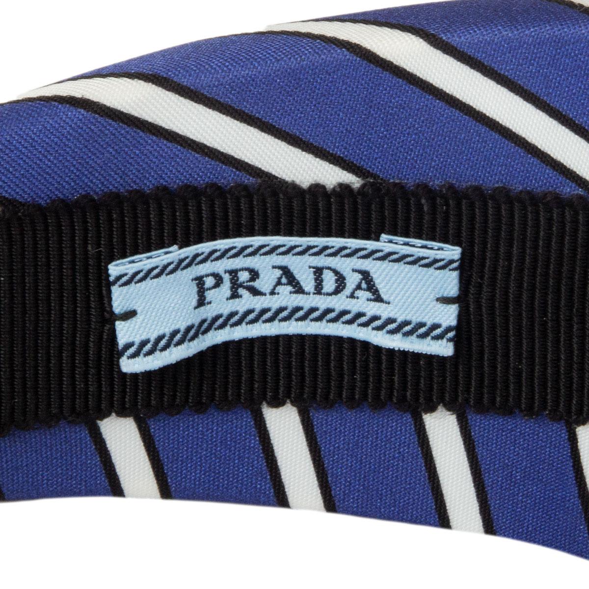 Femenino o masculino auth PRADA diadema de satén azul a rayas FLORAL BORDADA en venta